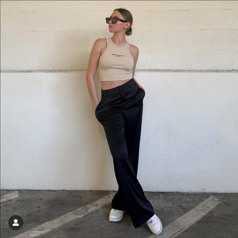 Danielle Bernstein Black Satin Pants